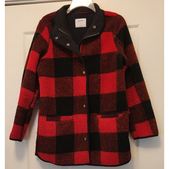 Old Navy Red & Black Plaid Coat By Old Navy Size XS Zip & Snap - Picture 14 of 16